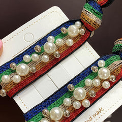 2pcs Leopard Print Rainbow Pearl Rhinestone Hair Tie Scrunchie Hair Accessories