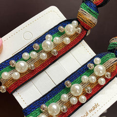 2pcs Leopard Print Rainbow Pearl Rhinestone Hair Tie Scrunchie Hair Accessories
