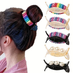 6pcs Rainbow Hair Claw Clip Sequin Hair Clip Colorful Ponytail Holder