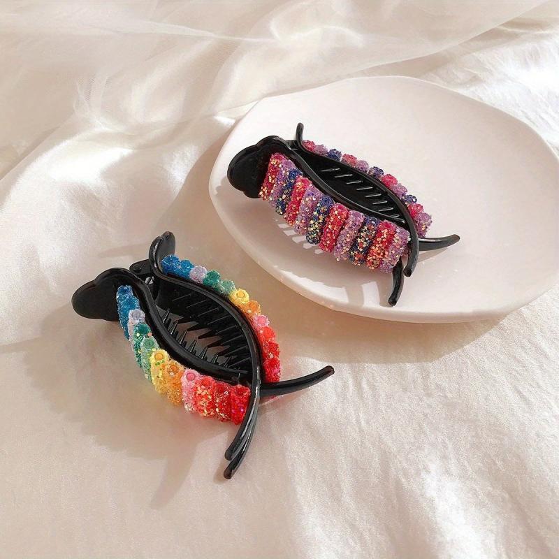 6pcs Rainbow Hair Claw Clip Sequin Hair Clip Colorful Ponytail Holder