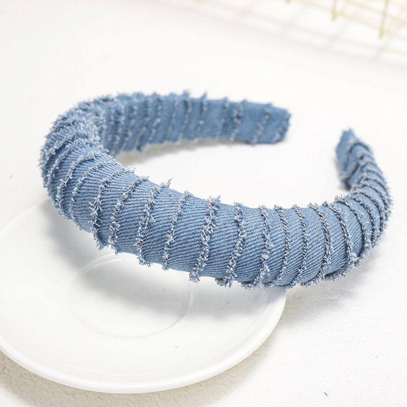 Women's Denim Fabric Headband with Golden Chain Hair Accessories