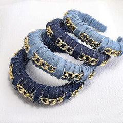 Women's Denim Fabric Headband with Golden Chain Hair Accessories
