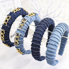 Women's Denim Fabric Headband with Golden Chain Hair Accessories