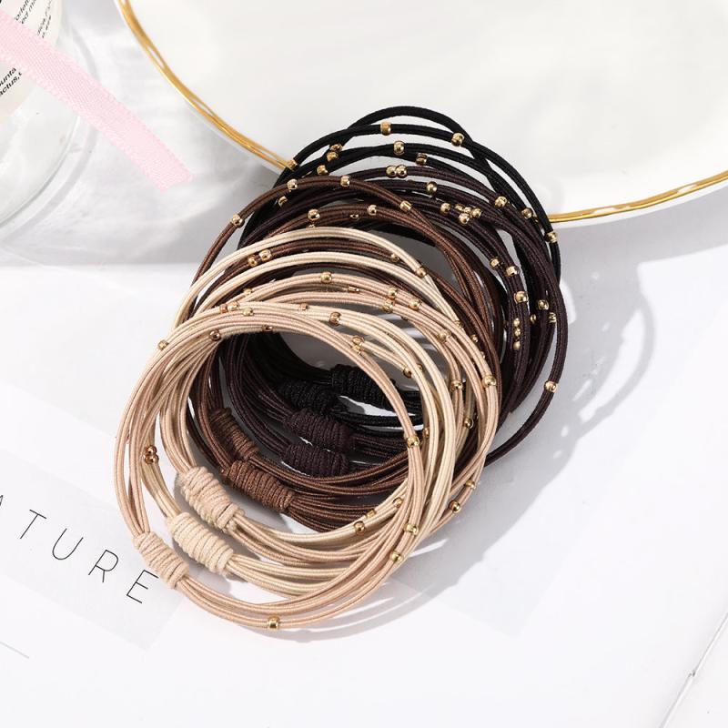 10PCS Women Elastic Hair Bands Headbands Gold Beads Scrunchies Hair Tie