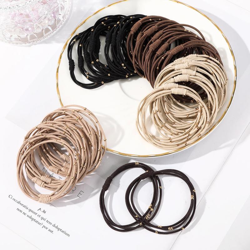 10PCS Women Elastic Hair Bands Headbands Gold Beads Scrunchies Hair Tie