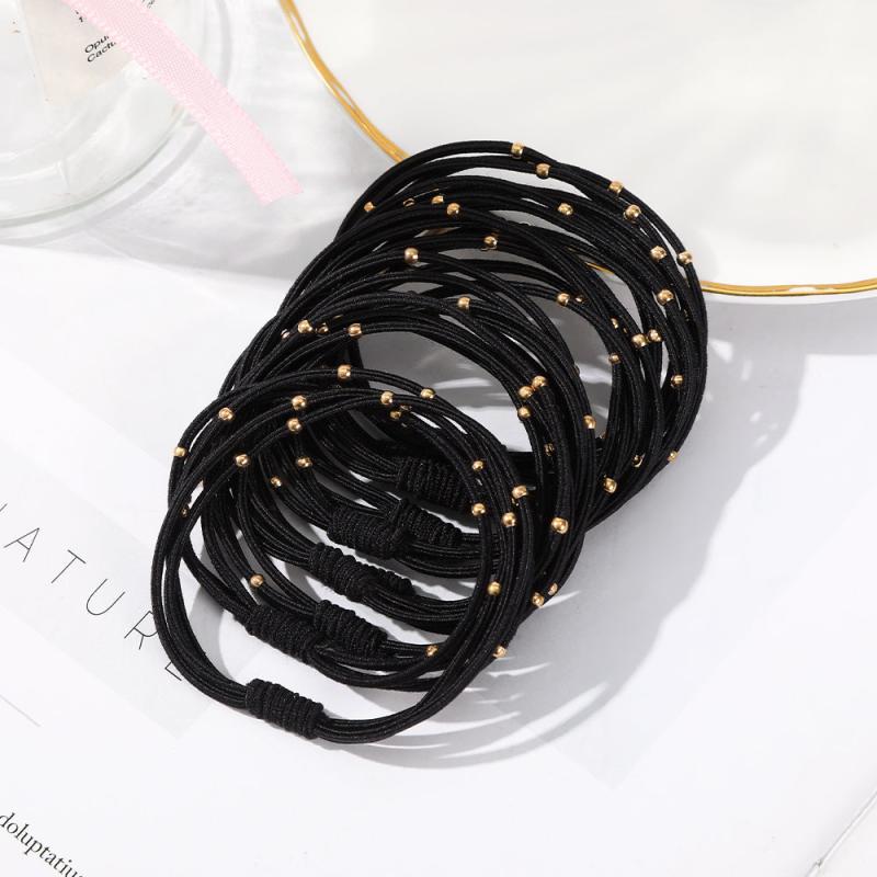 10PCS Women Elastic Hair Bands Headbands Gold Beads Scrunchies Hair Tie