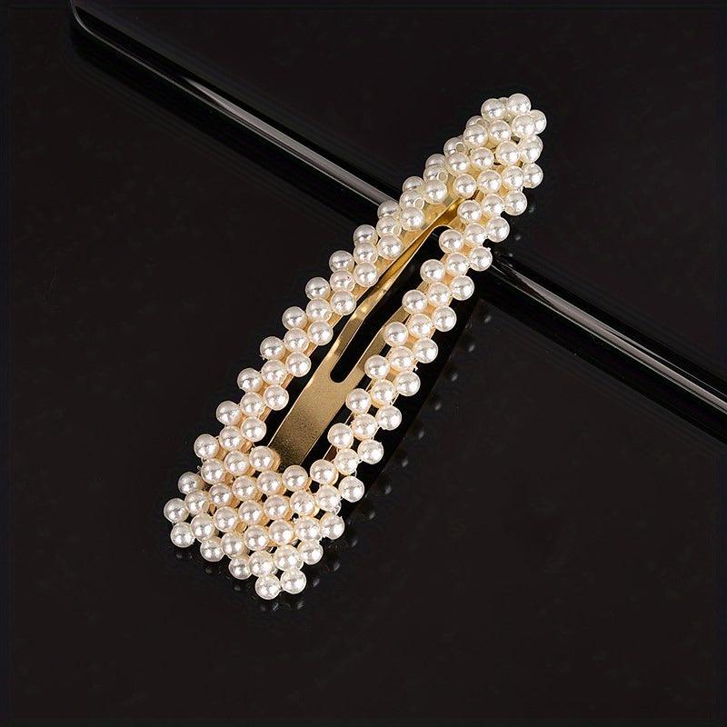 Faux Pearl Snap Clip Bobby Pin Duck Billed Clip Head Jewelry Hair Accessories