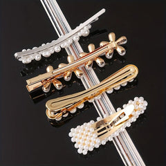 Faux Pearl Snap Clip Bobby Pin Duck Billed Clip Head Jewelry Hair Accessories