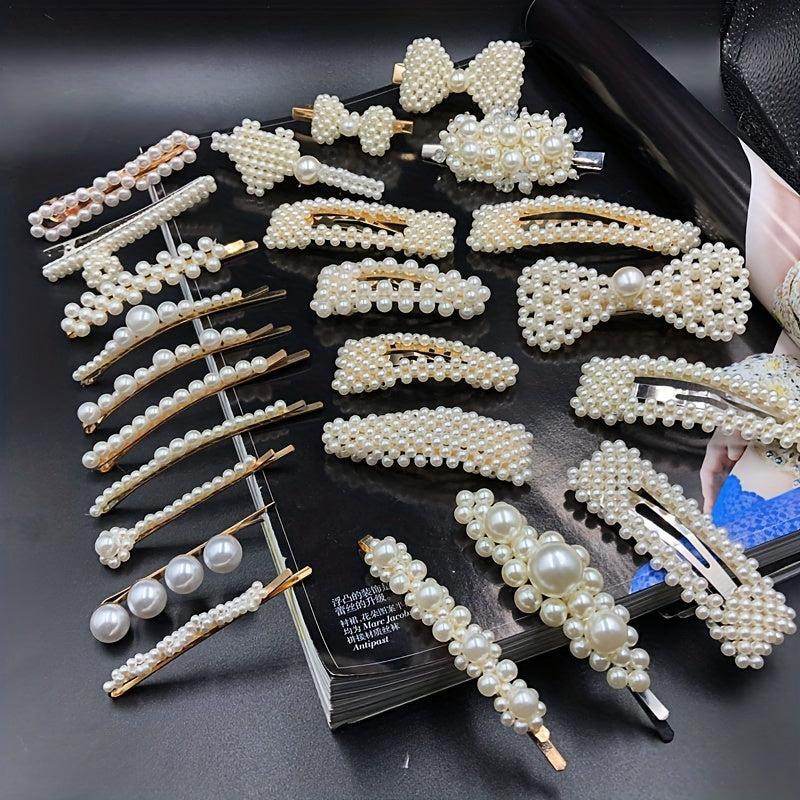 Faux Pearl Snap Clip Bobby Pin Duck Billed Clip Head Jewelry Hair Accessories