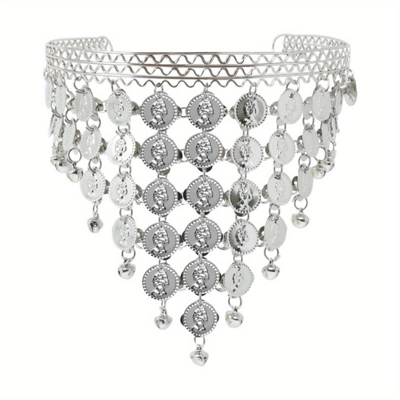 Golden Silvery Metal Chain Headband Wave Ethnic Greek Coin Belly Dance Headdress