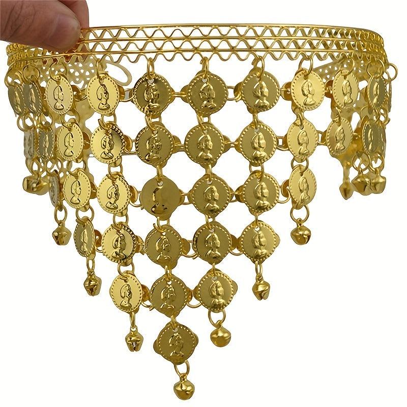 Golden Silvery Metal Chain Headband Wave Ethnic Greek Coin Belly Dance Headdress