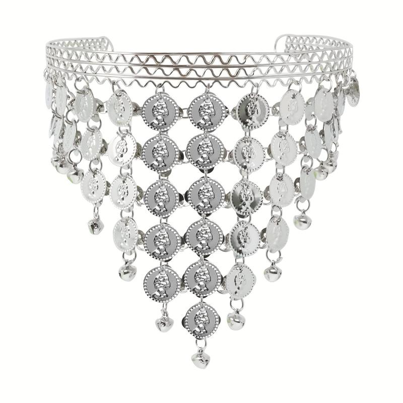Golden Silvery Metal Chain Headband Wave Ethnic Greek Coin Belly Dance Headdress