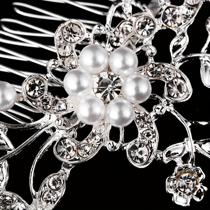 Bridal Rhinestone Hair Comb Faux Pearl Wedding Accessories