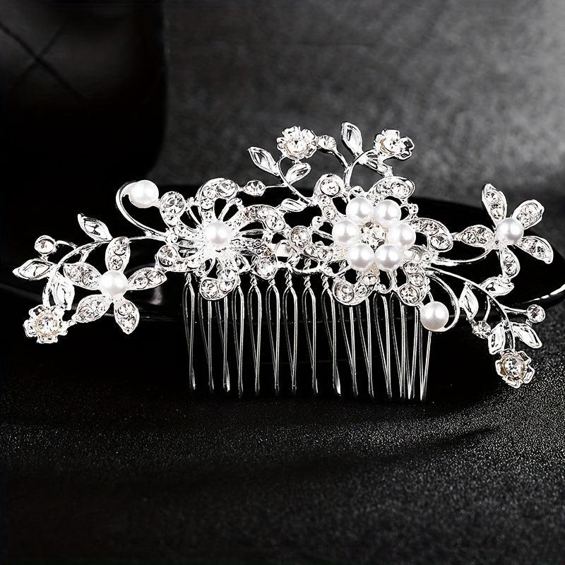 Bridal Rhinestone Hair Comb Faux Pearl Wedding Accessories