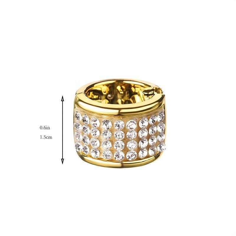Gold Rhinestone Hair Rings Aluminum Dreadlocks Metal Hair Cuffs