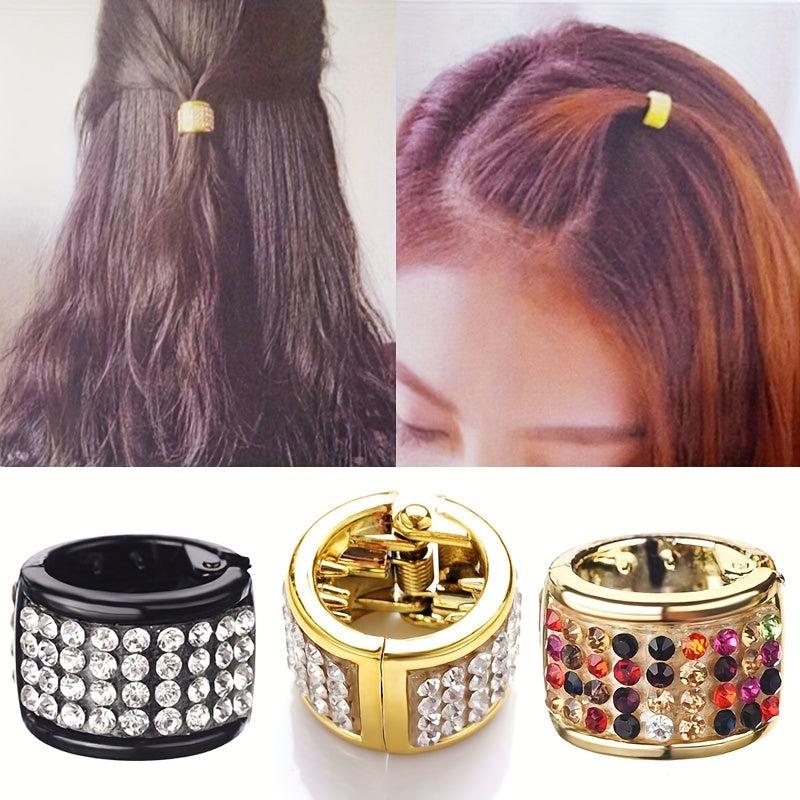 Gold Rhinestone Hair Rings Aluminum Dreadlocks Metal Hair Cuffs