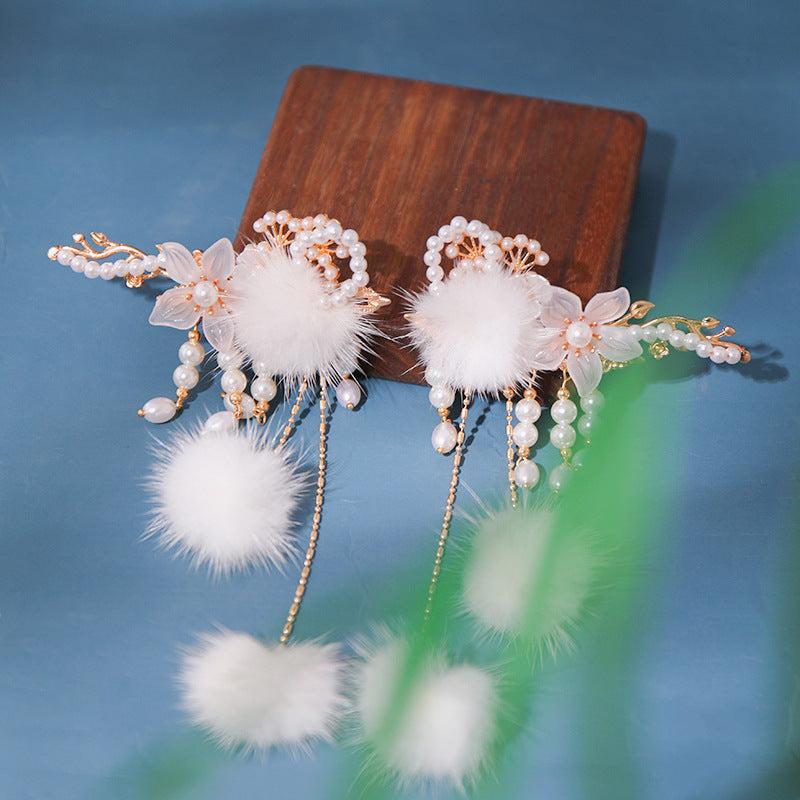 Hair Ball Flower Hairpin Pearl Tassel Headdress Girls Hair Access