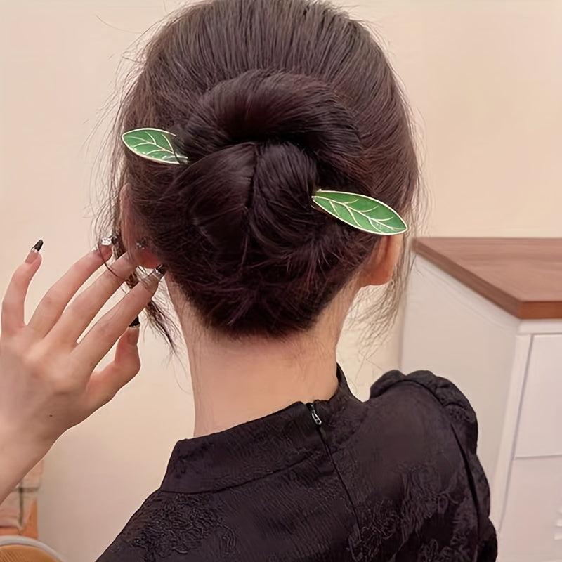 Leaf Shape Enamel Hairpin Ponytail Holder Hair Pin Hair Accessories