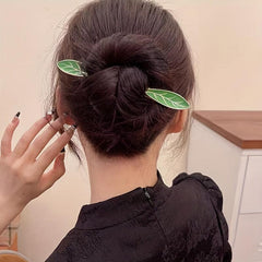Leaf Shape Enamel Hairpin Ponytail Holder Hair Pin Hair Accessories