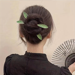 Leaf Shape Enamel Hairpin Ponytail Holder Hair Pin Hair Accessories