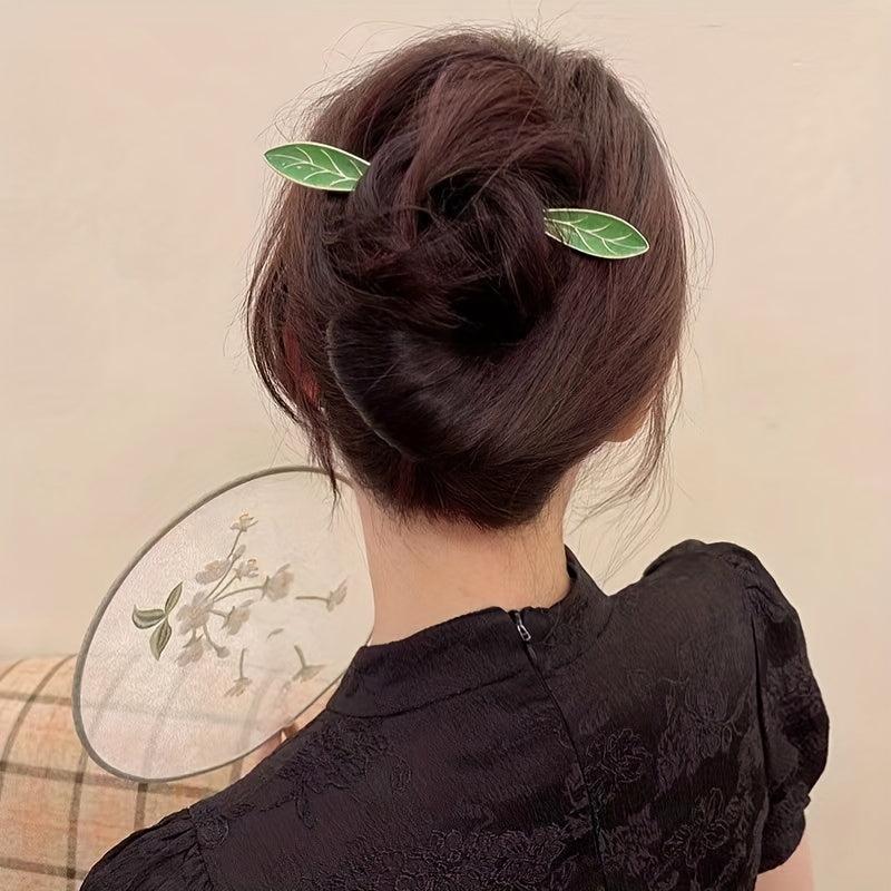 Leaf Shape Enamel Hairpin Ponytail Holder Hair Pin Hair Accessories