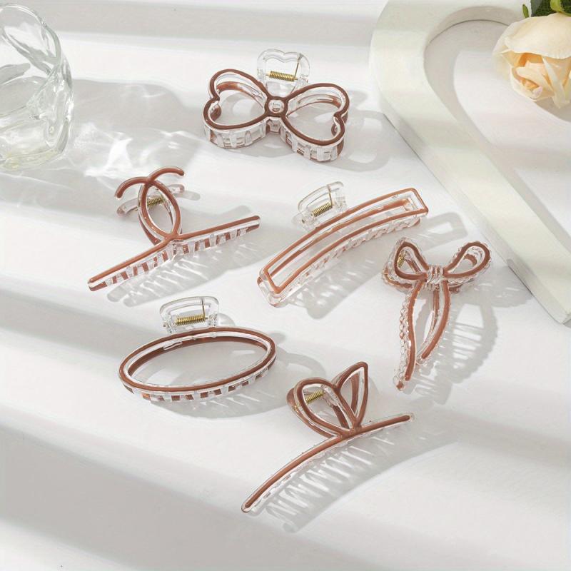 6pcs Colorful Hair Claw Clip Bow Shaped Nonslip Ponytail Holder Hair Accessories