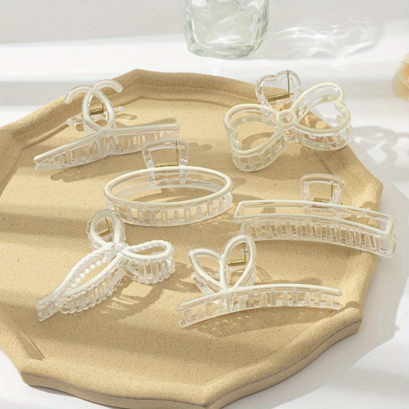 6pcs Colorful Hair Claw Clip Bow Shaped Nonslip Ponytail Holder Hair Accessories