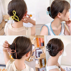 6pcs Colorful Hair Claw Clip Bow Shaped Nonslip Ponytail Holder Hair Accessories
