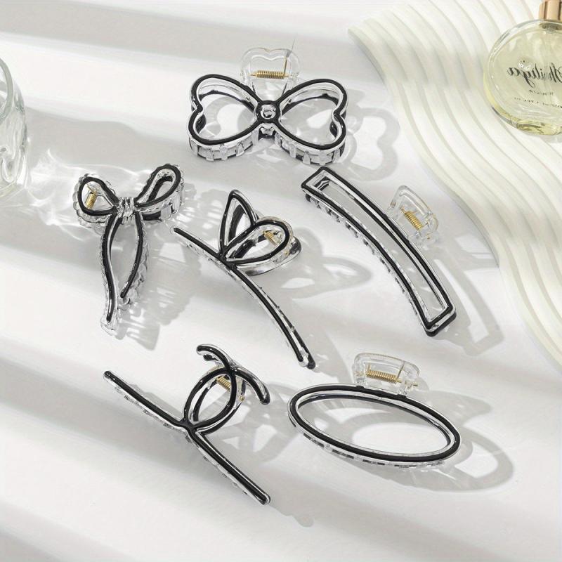 6pcs Colorful Hair Claw Clip Bow Shaped Nonslip Ponytail Holder Hair Accessories