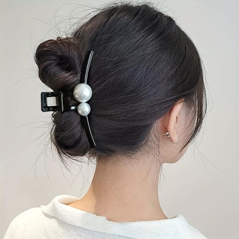Glossy Hair Claw Faux Pearl Hair Claw Resin Nonslip Ponytail Holder Shark Claw