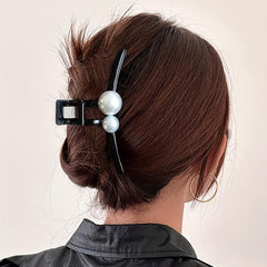 Glossy Hair Claw Faux Pearl Hair Claw Resin Nonslip Ponytail Holder Shark Claw