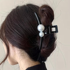 Glossy Hair Claw Faux Pearl Hair Claw Resin Nonslip Ponytail Holder Shark Claw