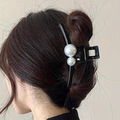 Glossy Hair Claw Faux Pearl Hair Claw Resin Nonslip Ponytail Holder Shark Claw