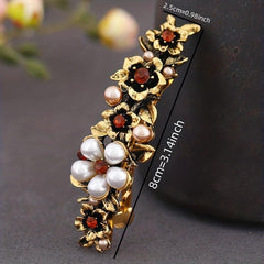Retro Metal Flower Faux Pearl Hair Clip French Barrette