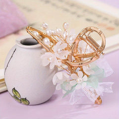 Vintage Flower & Tassel Charm Hair Claw Banana Clip