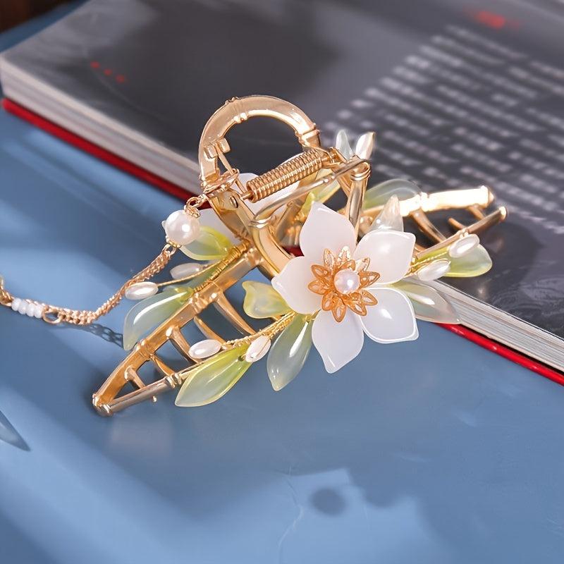 Vintage Flower & Tassel Charm Hair Claw Banana Clip