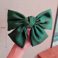 Vintage Satin Big Hair Bow Tie Barrette 2 Tiers Bow Hair Clip