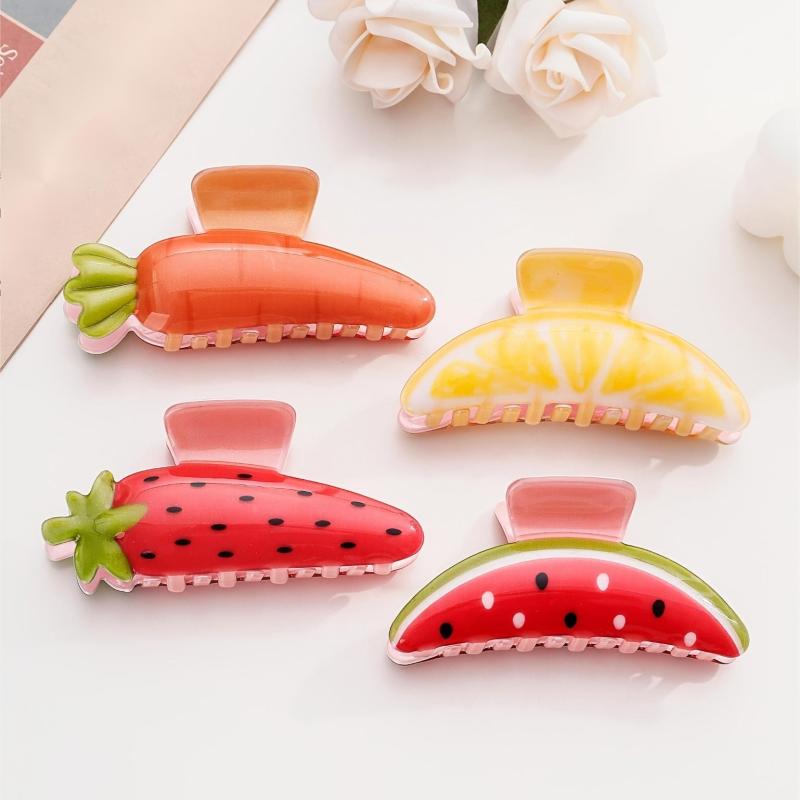 2pcs Fruit Series Hair Clip Acrylic Hair Clip PVC Watermelon Strawberry Shape