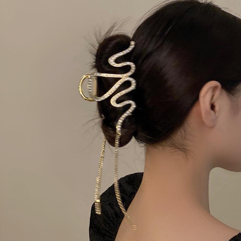 Wavy Hair Claw Clip Rhinestone Tassel Glitter Hair Claw Clip