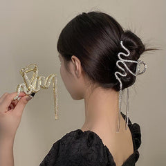 Wavy Hair Claw Clip Rhinestone Tassel Glitter Hair Claw Clip