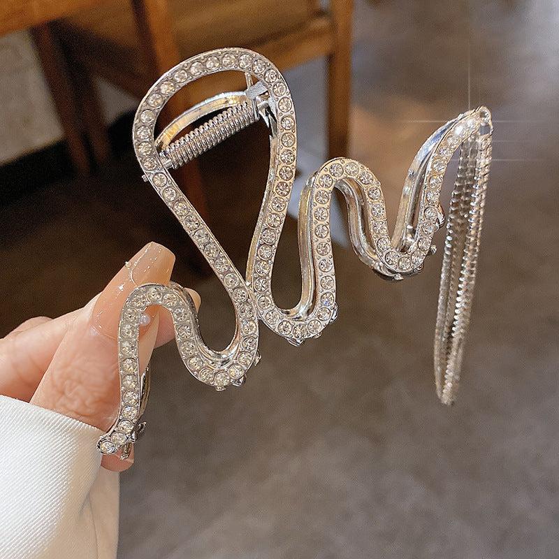 Wavy Hair Claw Clip Rhinestone Tassel Glitter Hair Claw Clip