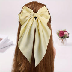 Satin Bow Barrette With Tails Hair Clip for Women Girls