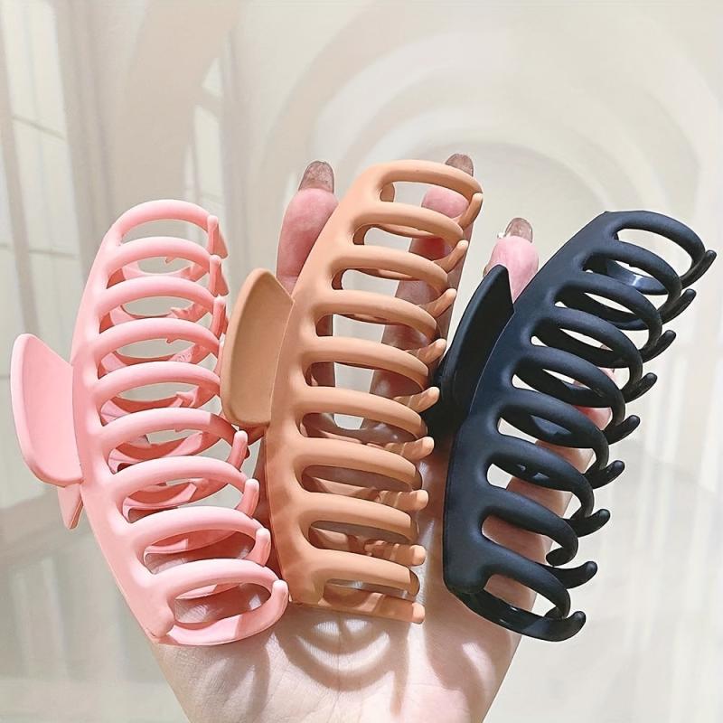 4pcs Solid Hair Claw Grip & 10pcs Elastic Hair Tie Hair Styling Accessory