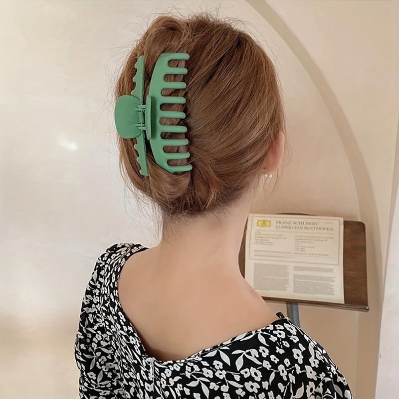 4pcs Solid Hair Claw Grip & 10pcs Elastic Hair Tie Hair Styling Accessory