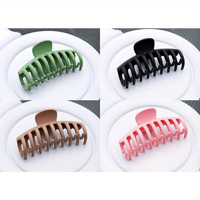 4pcs Solid Hair Claw Grip & 10pcs Elastic Hair Tie Hair Styling Accessory