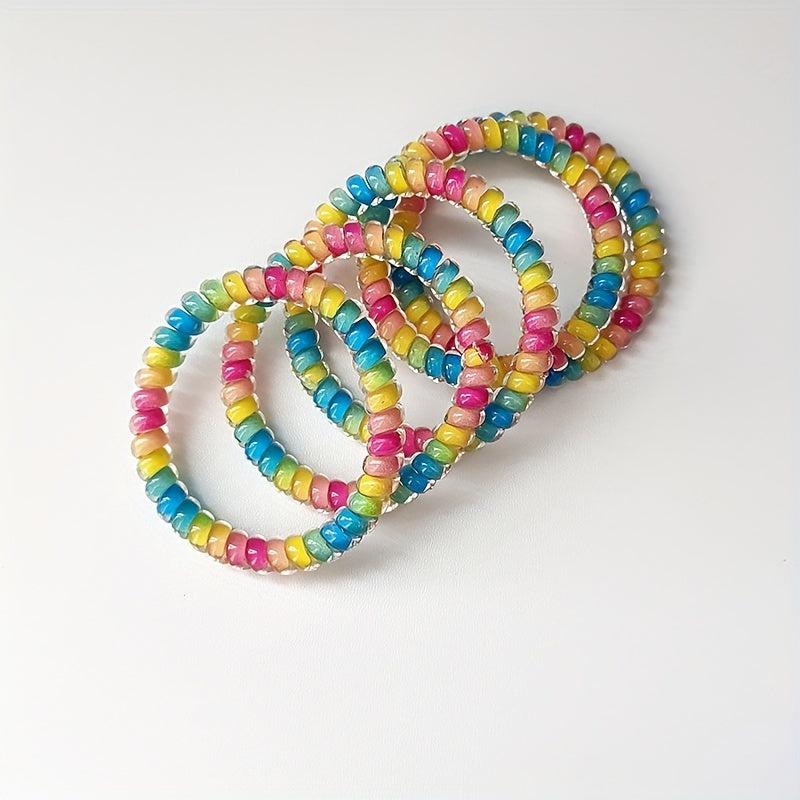 5pcs Spiral Hair Tie Rainbow Hair Rope Bracelet Tie
