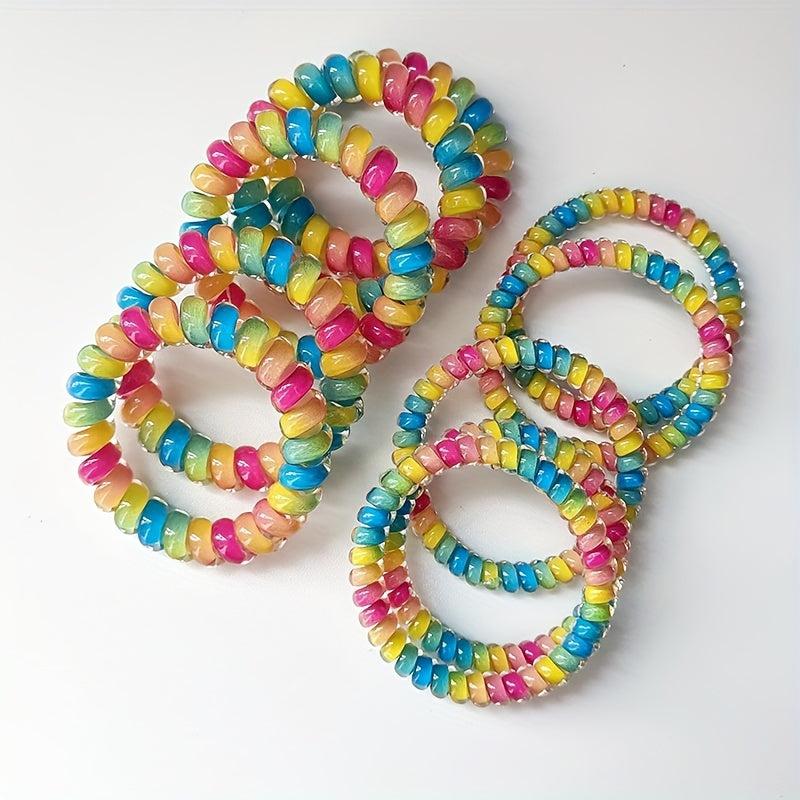 5pcs Spiral Hair Tie Rainbow Hair Rope Bracelet Tie