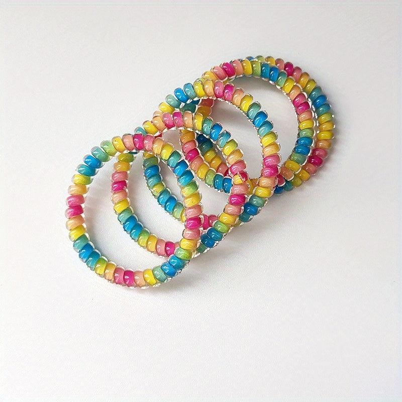 5pcs Spiral Hair Tie Rainbow Hair Rope Bracelet Tie