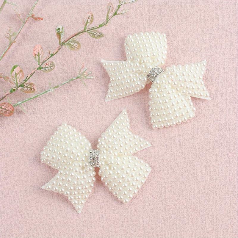 2pcs Faux Pearl Bow Hair Clips for Hair Bangs Braids Girls Baby Accessories