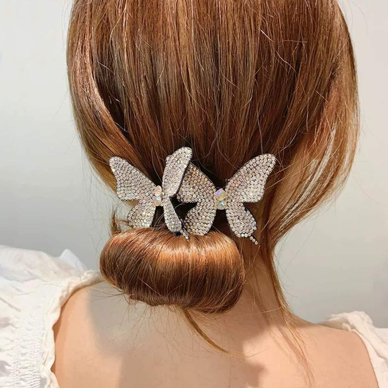 Rhinestone Butterfly Hair Bun Maker Hair Accessory